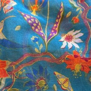Vibrant Teal Floral Scarf with Multicolor Blooms